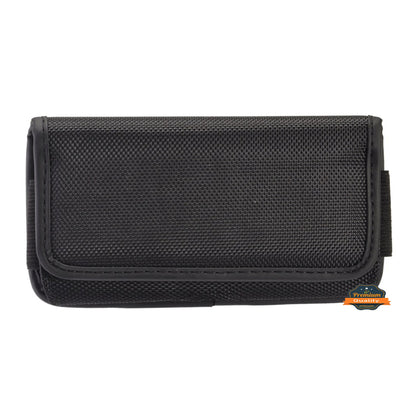 For Apple iPhone 16 Pro (6.3") Pouch Case Universal Horizontal Canvas with Belt Clip Loop Holster Military Grade Cell Phone Holder Cover [Black]