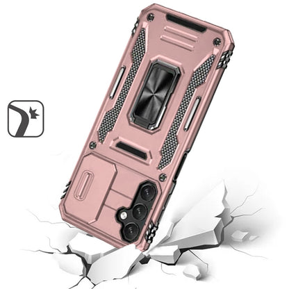For Apple iPhone 16e Tough Hybrid Case with Movable Camera Window & Metal Ring Stand Shockproof Case Cover Rose gold