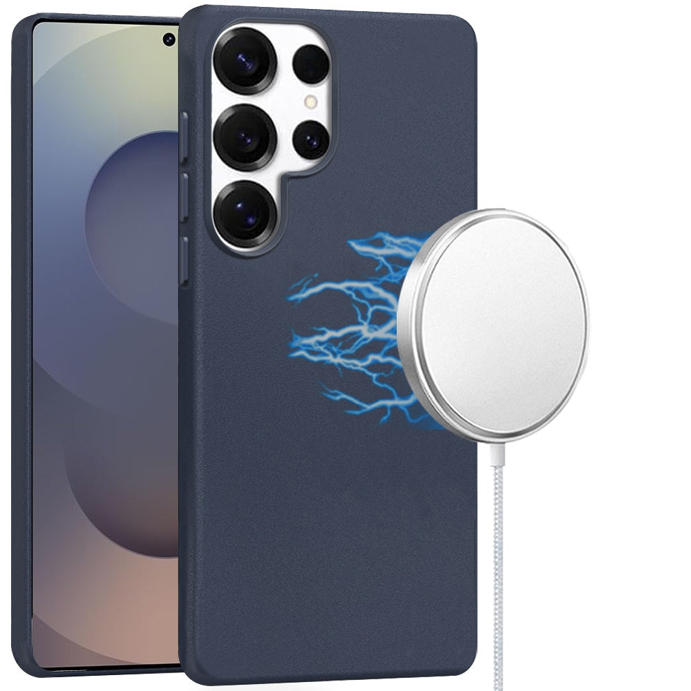 For Samsung Galaxy S25 Ultra MagSafe Compatible Original Invisible Circle PU Leather Hybrid with Colored Metal Buttons Case Cover