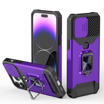 For Samsung Galaxy S25 Fan Edition /Galaxy S25 FE Wallet Case with Ring Stand & Slide Camera Cover Back Credit Card Slot Holder, Military Grade Case Cover Purple