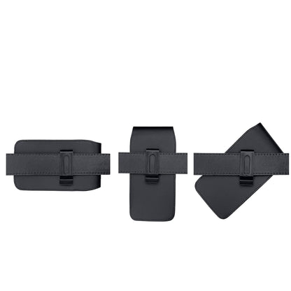 For Apple iPhone 16 (6.1") Universal PU Leather Vertical Phone Pouch Holder Carrying Case [Magnetic Closure] With Fixed Belt Clip Holster Hybrid [Black]