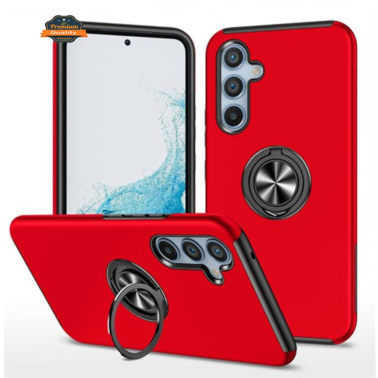 For Gabb Phone 4 Pro Military Grade Hybrid Case with Flat Metal Ring 360° Rotation Kickstand, Slim Fit Back Hard PC Case Cover Red