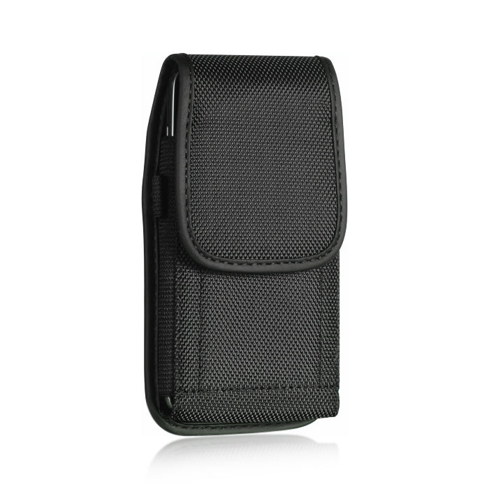 For Apple iPhone 16 Pro (6.3") Universal Pouch Case Vertical Phone Holster Durable Nylon Cover with Belt Clip Loop, Velcro & Hook Carabiner [Black]