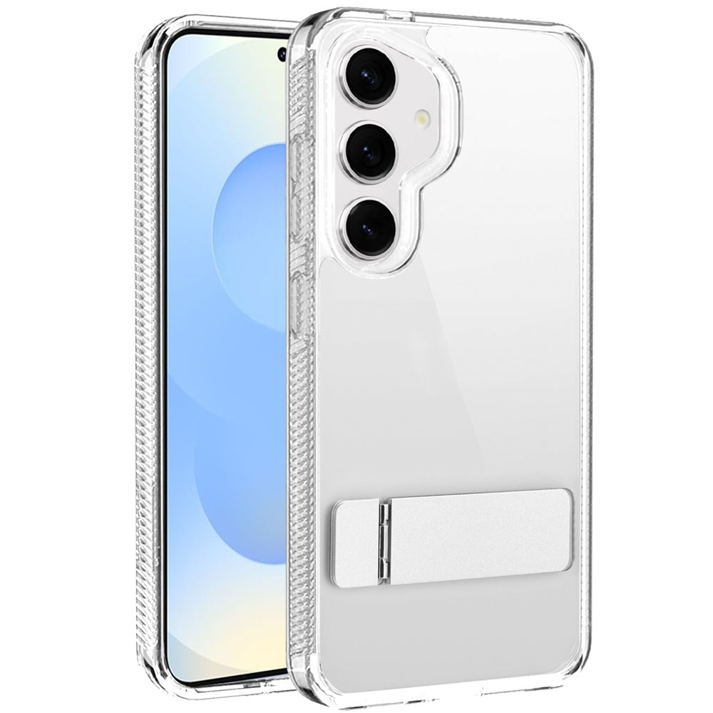 For Samsung Galaxy S25+ /S25 Plus /S24+ Plus Transparent with Sturdy Metal Kickstand Hybrid Dual Layer Tough Shock-Absorbent Slim Fit Hard PC + TPU Case Cover Clear
