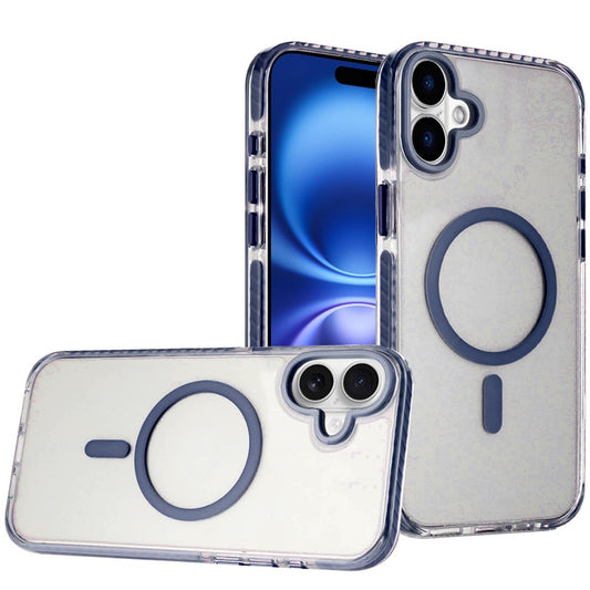 For Apple iPhone 17 Pro Max Transparent Hybrid with Color-Matched Magnetic Circle, Rubber TPU Frame Hard PC Shockproof Case Cover Blue