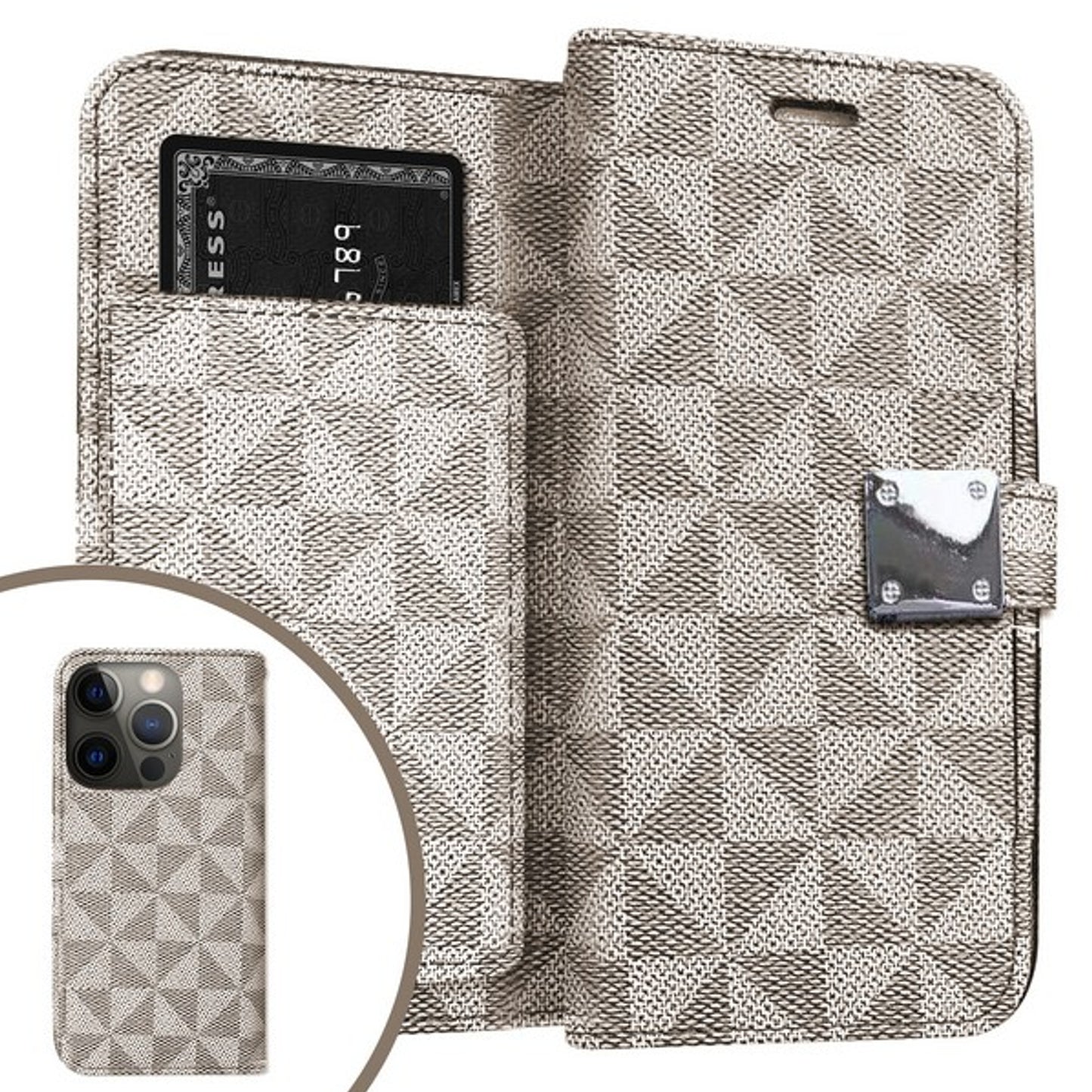 For Gabb Phone 4 Pro PU Leather Fabric Wallet Pouch 6 Credit Card Slots ID Cash Storage Carrying Pouch Folio Flip & Magnetic Closure Case Cover Beige