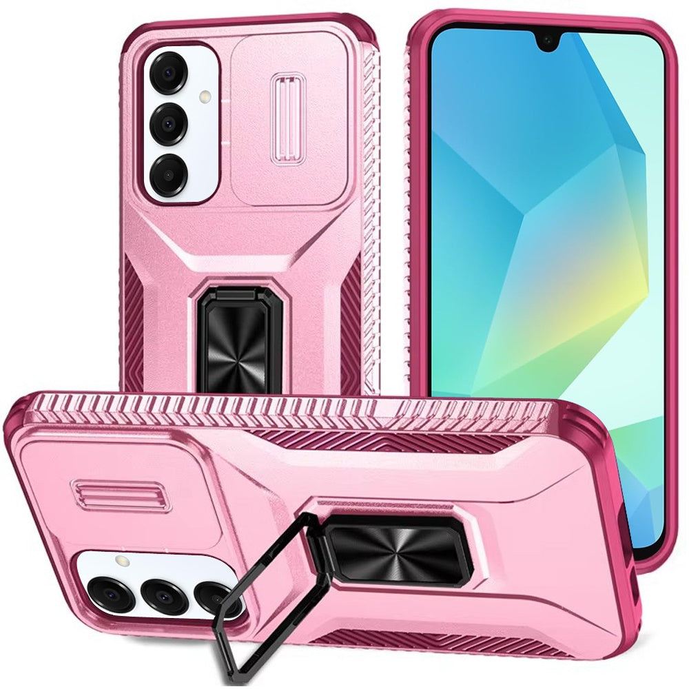 For Samsung Galaxy A16 5G Camera Cover Phone Case with Magnetic Rotation Ring Stand [Military Grade] Hybrid Hard TPU Shockproof Case Cover