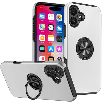For Apple iPhone 16 (6.1") Hybrid Slim Kickstand with Metal Invisible Ring Stand Holder Fit Magnetic Car Mount Shockproof Case Cover