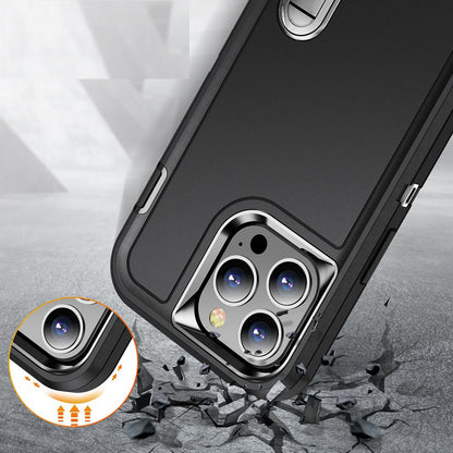 For Apple iPhone 16 (6.1") Hybrid 3 Layers Hard 3in1 Shockproof with Kickstand Heavy Duty Hard TPU Rubber Anti-Drop Case Cover Black