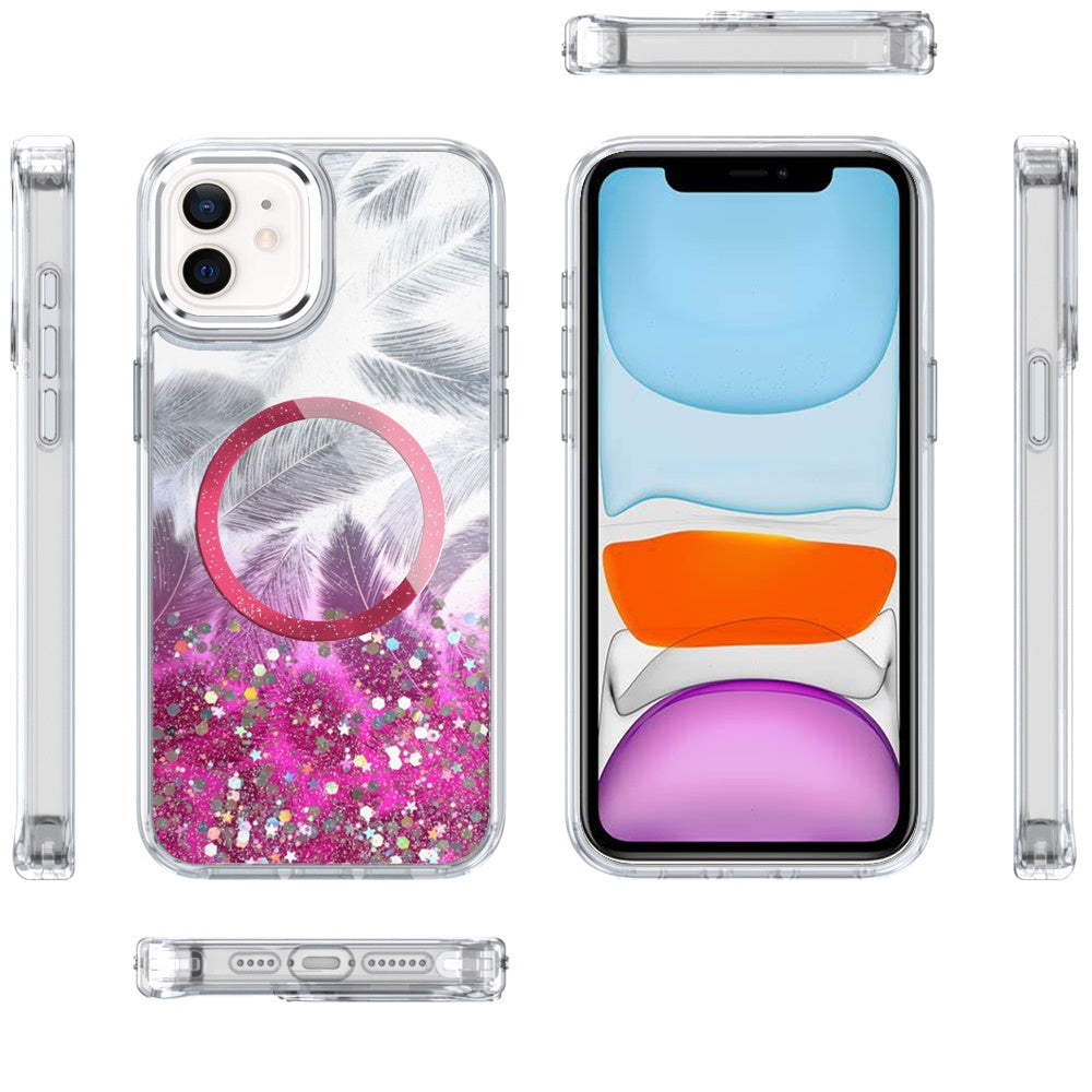 For Apple iPhone 16 (6.1") Epoxy Glitter Shimmer Fashion Case with Magnetic Magsafe Compatible Hybrid Sparkling Slim Protective Case Cover