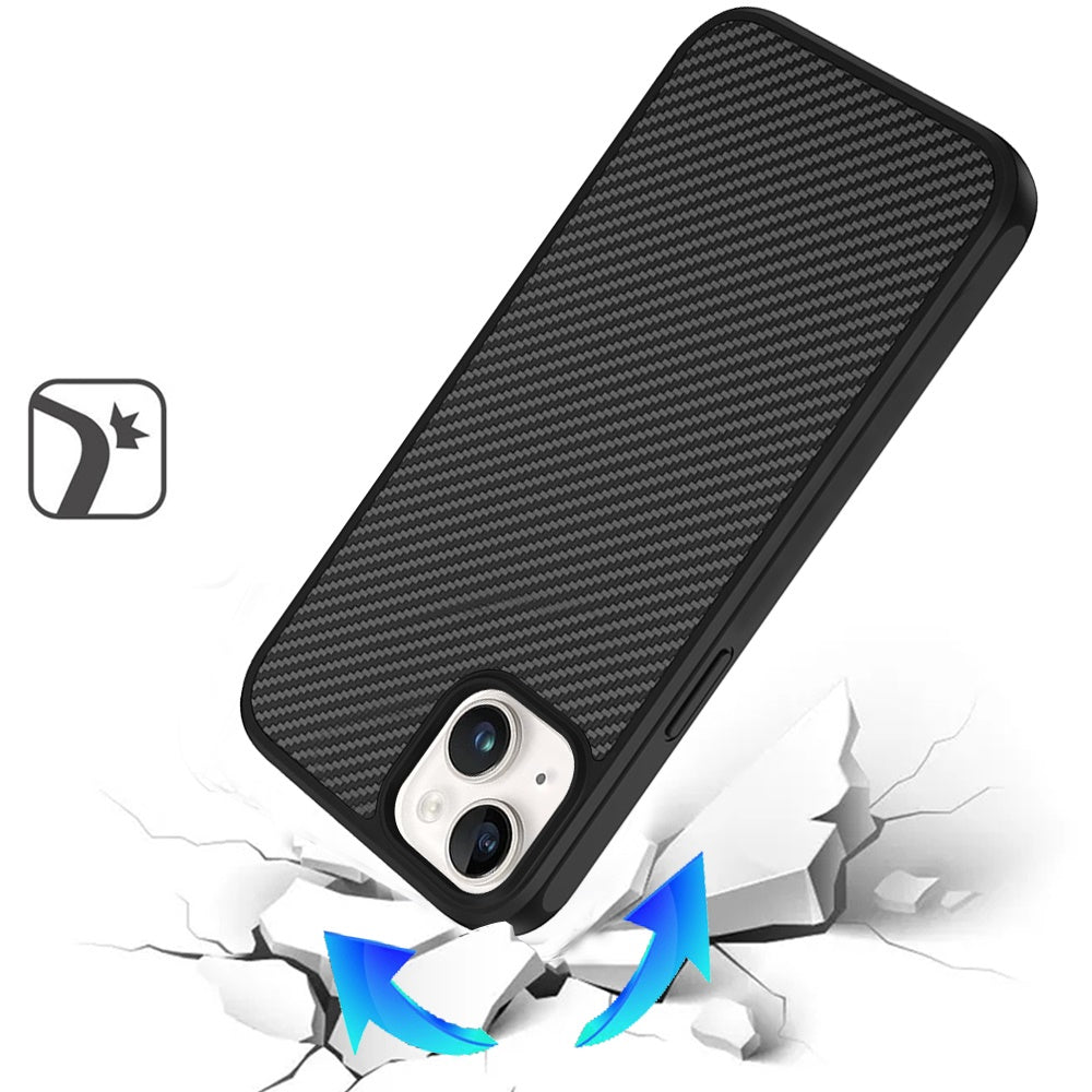 For Apple iPhone 16e Carbon Fiber Design with Magnetic HQ 2.0mm Thick Hybrid Shockproof Rubber Hard PC Case Cover