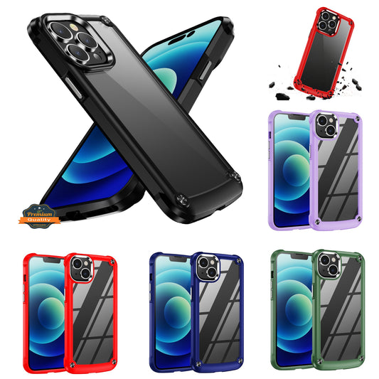 For Apple iPhone 15 Pro Max (6.7") Heavy Duty Hybrid Clear back Shield Hard PC + TPU Bumper Edge Frame Shockproof  Phone Case Cover