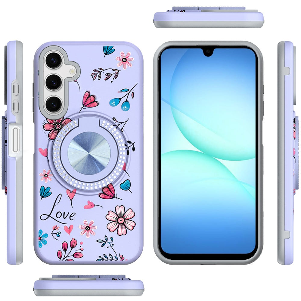 For Samsung Galaxy A17 5G Pattern Design Hybrid with Invisible Ring Stand & Magnetic Back, Shockproof Protective Grip Case Cover