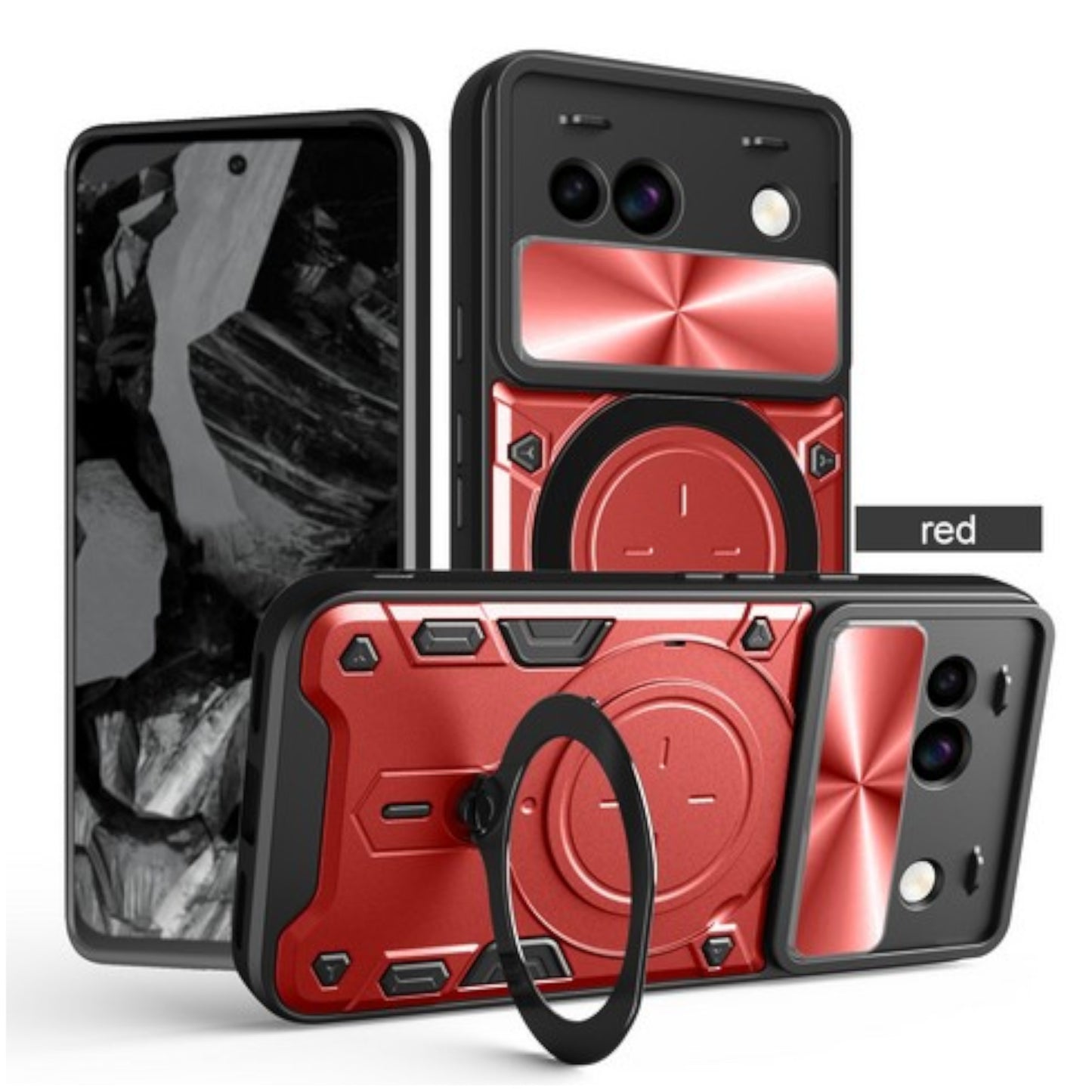 For Google Pixel 9A Hybrid Shockproof with Magnetic Ring Stand, Compatible with Magsafe & Sliding Camera Lens Protector Case Cover