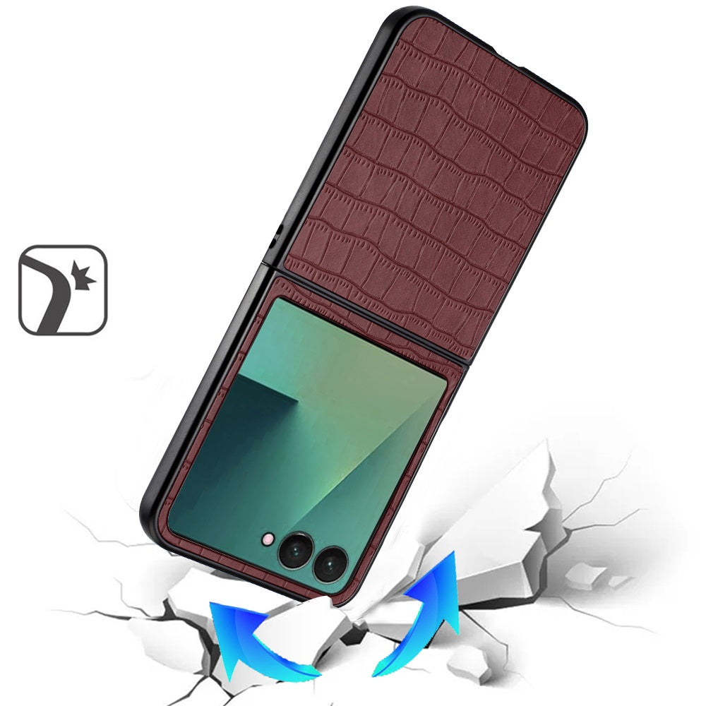 For Samsung Galaxy Z Flip 7 PU Vegan Leather Case, Premium Snap-On Hard Shell Cover, Slim Fit Protective Matte Finish Case Cover