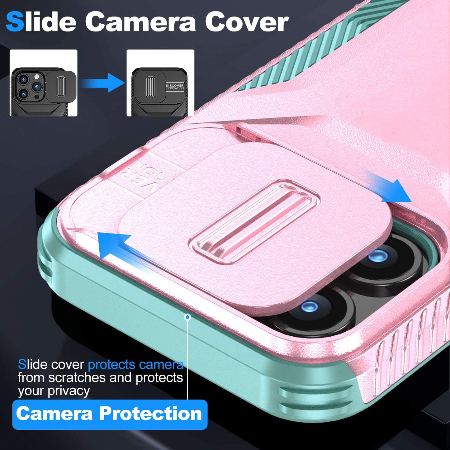 Apple iPhone 16 Pro Max (6.9") Slim Fit Shockproof Hybrid with Slide Camera Window Covering, Rugged Tpu Silicone Hard PC Bumper