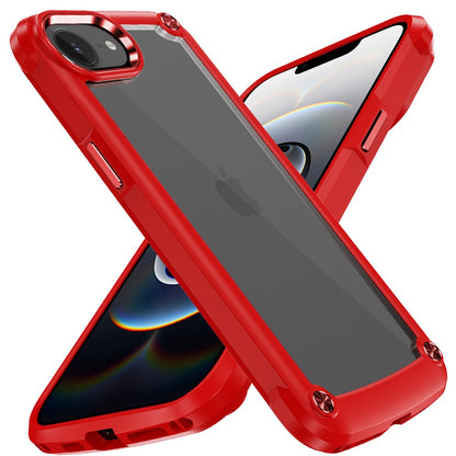 For Apple iPhone 16e Hybrid Transparent Rubber with Metal Buttons & Camera Edges Hard TPU Corner Frame Bumper Case Cover