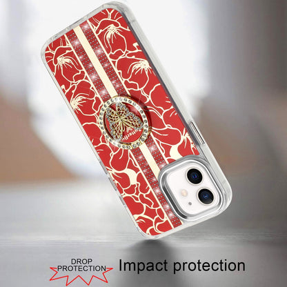 For Motorola Edge 2025 Diamonds 3D Butterfly Floral Design Bling Sparkly Glitter Hybrid Metal Fashion with Ring Stand Case Cover
