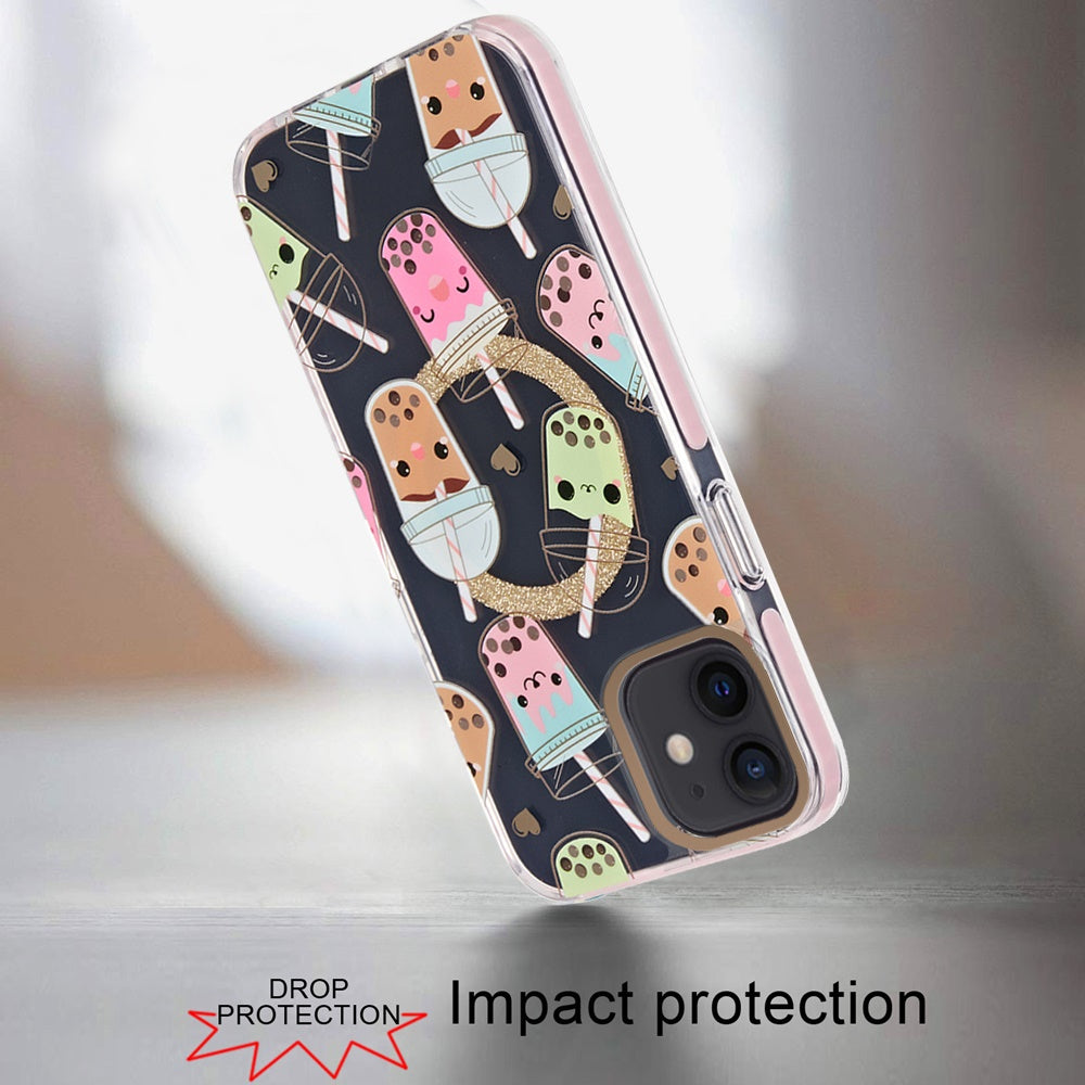 For Apple iPhone 16 (6.1") Floral Pattern Design Cute Clear Hybrid Compatible with Magsafe Double Layer Soft TPU Hard PC Back Slim Case Cover