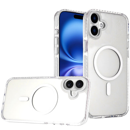 For Apple iPhone 17 Pro Max Transparent Hybrid with Color-Matched Magnetic Circle, Rubber TPU Frame Hard PC Shockproof Case Cover White
