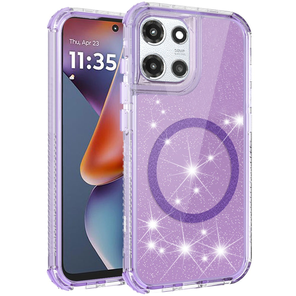 For Motorola Moto G 5G /Moto G 2025 Magnetic Circle Compatible with Magsafe, Hybrid Chrome 3in1 Transparent Shockproof TPU Bumper Case Cover