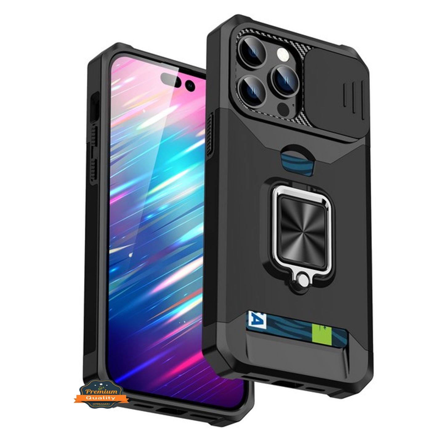 For Apple iPhone 16 Pro (6.3") Wallet Designed with Camera Protection, Card Slot & Ring Kickstand Magnetic Car Mount Case Cover