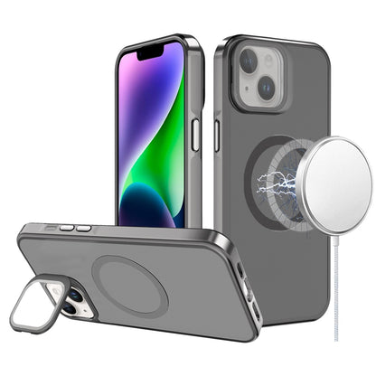For Apple iPhone 15 Tough HQ Hybrid Case with Aluminum Frame Camera Stand, Compatible with MagSafe, Translucent Matte Shockproof Case Cover