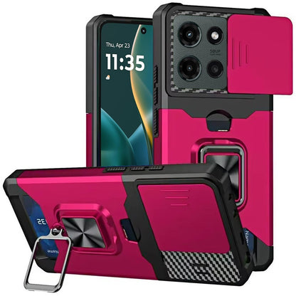 For Motorola Moto G Stylus 5G 2025 Wallet Case with Ring Stand & Slide Camera Cover Back Credit Card Slot Holder, Military Grade Case Cover