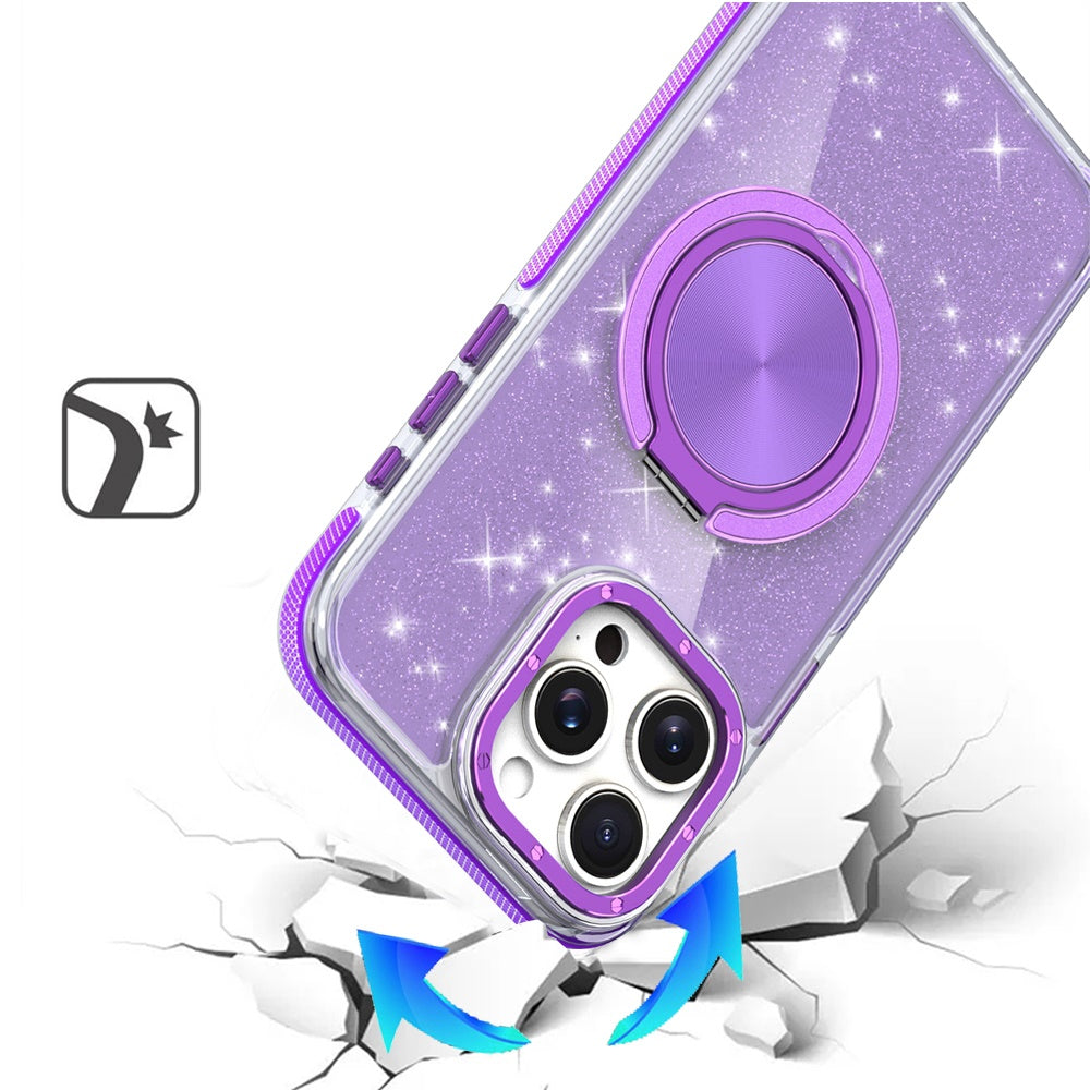 For Samsung Galaxy S25 Fan Edition /Galaxy S25 FE Slim Bling Glitter Sparkly Shimmer Hybrid with Magnetic Ring and 360° Rotational Stand [Compatible with Magsafe] Case Cover Purple