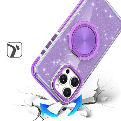 For Samsung Galaxy S25 Fan Edition /Galaxy S25 FE Slim Bling Glitter Sparkly Shimmer Hybrid with Magnetic Ring and 360° Rotational Stand [Compatible with Magsafe] Case Cover Purple