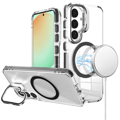 For Samsung Galaxy S25+ /S25 Plus /S24+ Plus Built-in Camera Kick-Stand, Compatible with MagSafe, Transparent Colorful Edged Tough Hybrid TPU Case Cover Clear Black