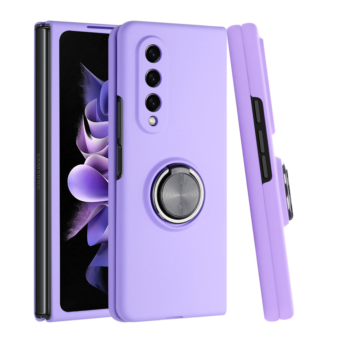 For Samsung Galaxy Z Fold 7 Matte Magnetic Ring Stand Hybrid, Shockproof Protective Silicone Fit Magnetic Car Mount Case Cover