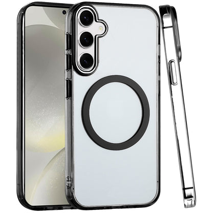 For Samsung Galaxy S25+ /S25 Plus /S24+ Plus Transparent Back Hybrid Case - Magnetic Circle, Color Frame, Metal Buttons, MagSafe Compatible Case Cover