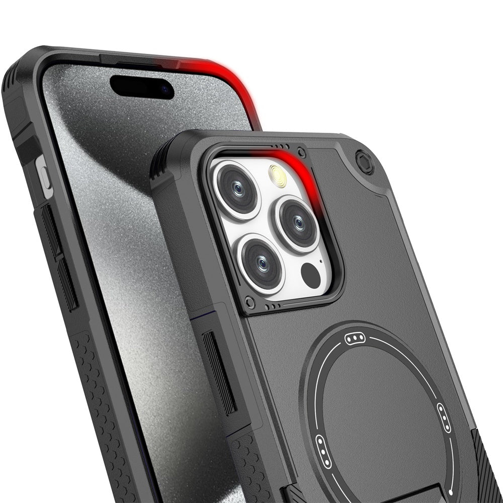 For Apple iPhone 15 Magnetic Invisible Kickstand Holder with Magsafe, Slim Fit Shockproof Hybrid Military Grade Heavy Duty Case Cover