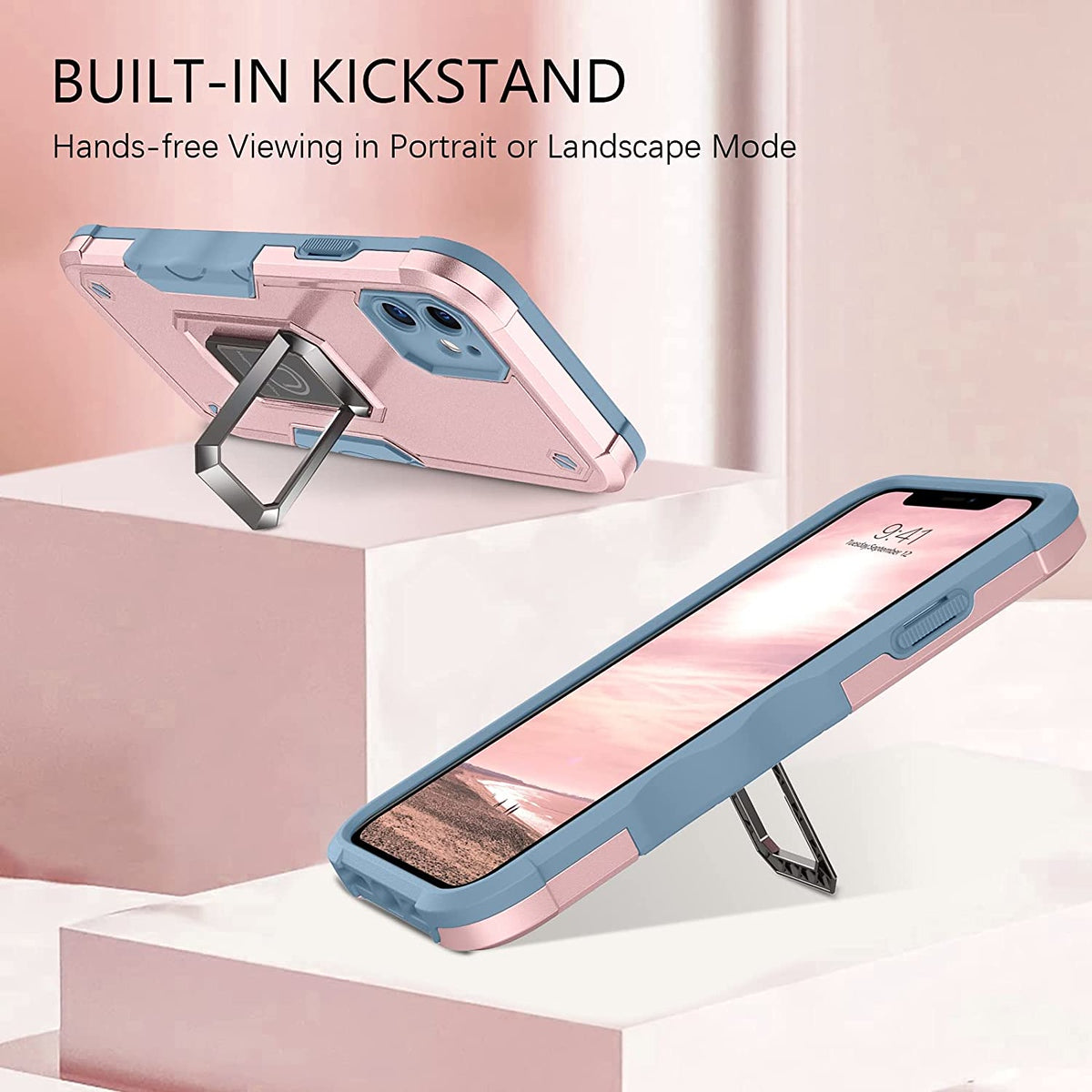 For Gabb Phone 4 Pro Heavy Duty Hybrid 2in1 Hard PC & TPU Rugged Bumper Shockproof with Magnetic Ring Kickstand Case Cover Black