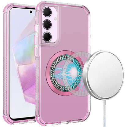 For Samsung Galaxy A36 Magnetic Circle Compatible with Magsafe, Hybrid Chrome 3in1 Transparent Shockproof TPU Bumper Case Cover