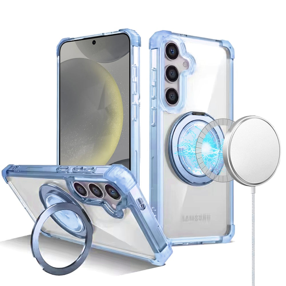 For Samsung Galaxy S25+ /S25 Plus /S24+ Plus Shield Magnetic Case [Compatible with MagSafe], 360° Rotatable Invisible Ring Stand, Transparent Back Case Cover