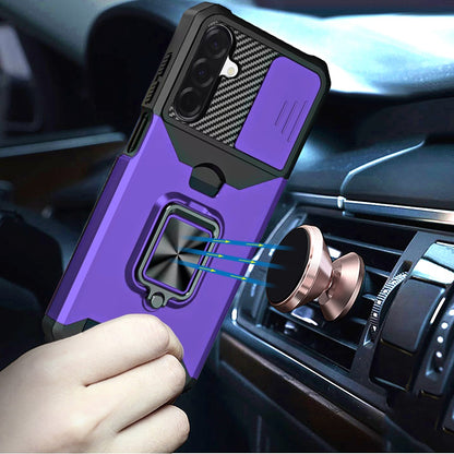 For Samsung Galaxy S25 Fan Edition /Galaxy S25 FE Wallet Case with Ring Stand & Slide Camera Cover Back Credit Card Slot Holder, Military Grade Case Cover Purple