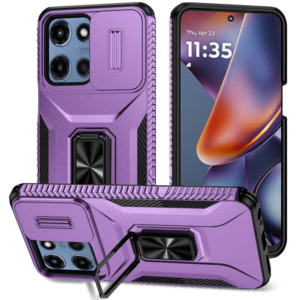 For Motorola Moto G 5G 2025 Case, Camera Cover with Magnetic Rotation Ring Stand, Military Grade Hybrid Hard TPU Shockproof Case Cover