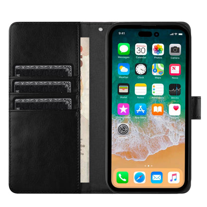 For Apple iPhone 16 (6.1") Deattachable PU Leather Hybrid Wallet Money Credit Card Holder Support Magsafe Charger Case Cover Black