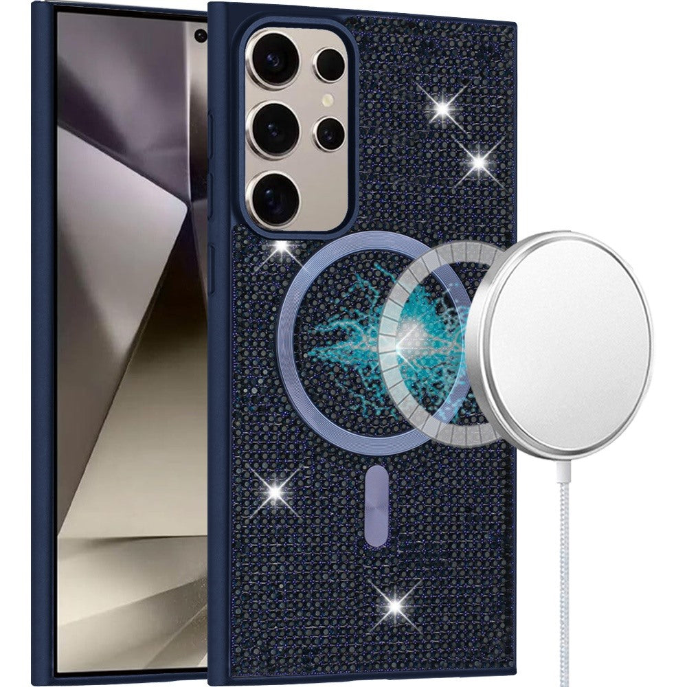For Samsung Galaxy S25 Ultra Sparkly Diamond Bling Case Rhinestone Skin Hybrid with Magnetic Circle, MagSafe Compatible Case Cover
