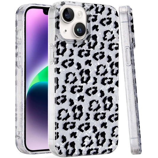 For Apple iPhone 15 Glitter Leopard, Fashion Design Animal Skin Print Slim IMD TPU Dual Layer Shockproof Protective Case Cover