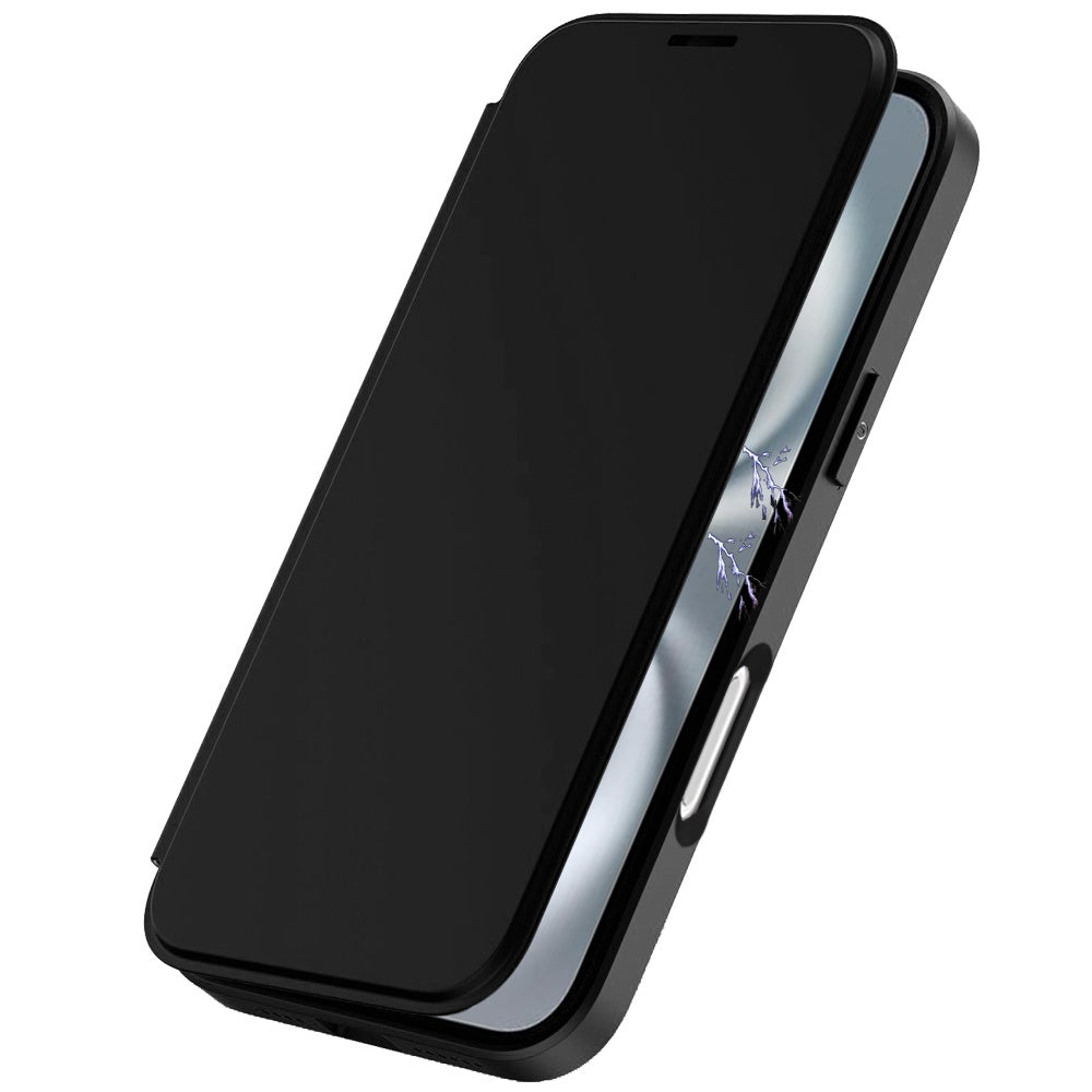 For Apple iPhone 16 (6.1") Flap Wallet Case Credit Card Slot, Clear TPU Back Hard [Magnetic Circle] Compatible with Magsafe Case Cover Black