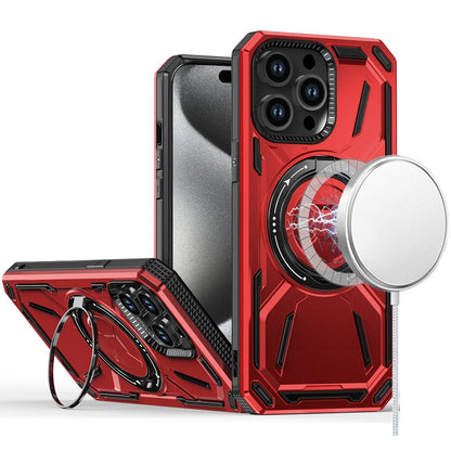 For Apple iPhone 15 Pro Hybrid Magnetic Ring and 360° Rotational Kickstand with MagSafe Compatible, Military Grade Drop Protection Case Cover Red