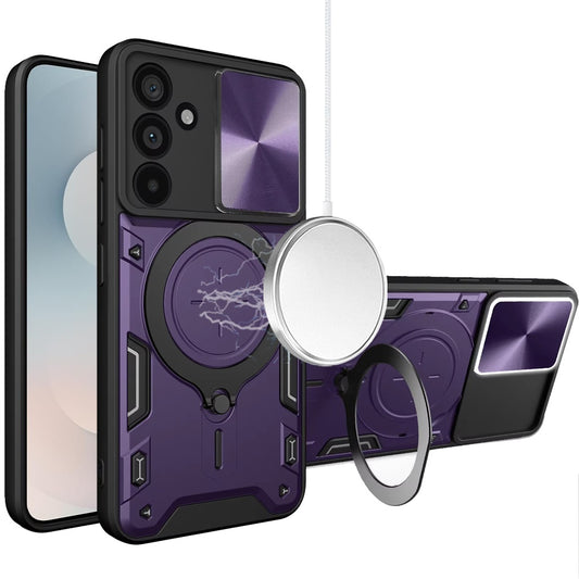 For Samsung Galaxy S25 Fan Edition /Galaxy S25 FE Hybrid Magnetic 360° Ring Kickstand, MagSafe Compatible, Durable Full Camera Lens Protection Case Cover Purple