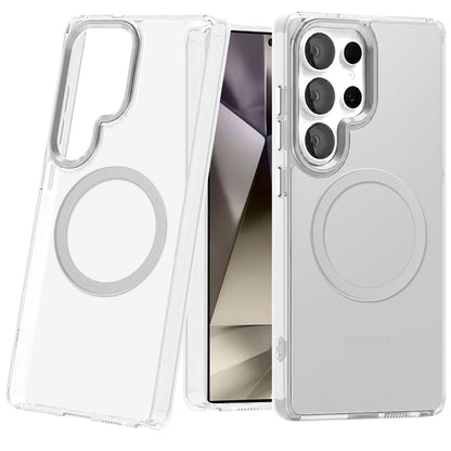 For Samsung Galaxy S25 Ultra Transparent Back Hybrid Case - Magnetic Circle, Color Frame, Metal Buttons, MagSafe Compatible Case Cover
