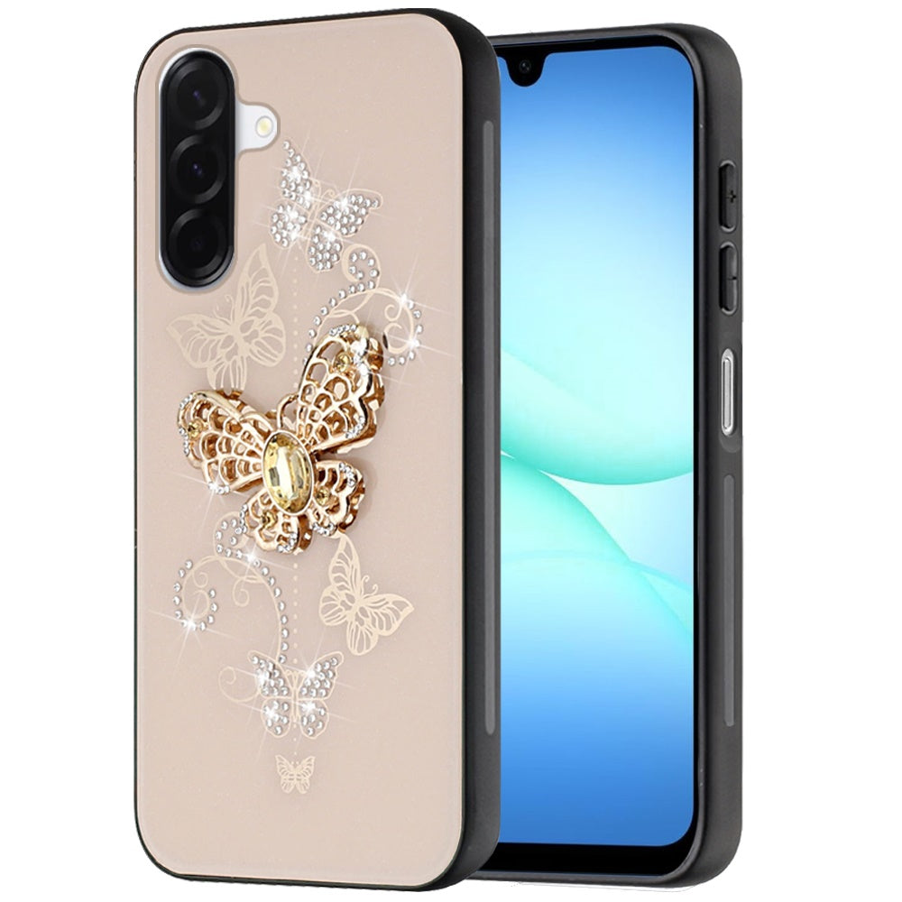 For Samsung Galaxy A17 5G Diamonds 3D Fashion Bling Sparkly Glitter Ornaments Engraving Hybrid with Ring Stand Case Cover