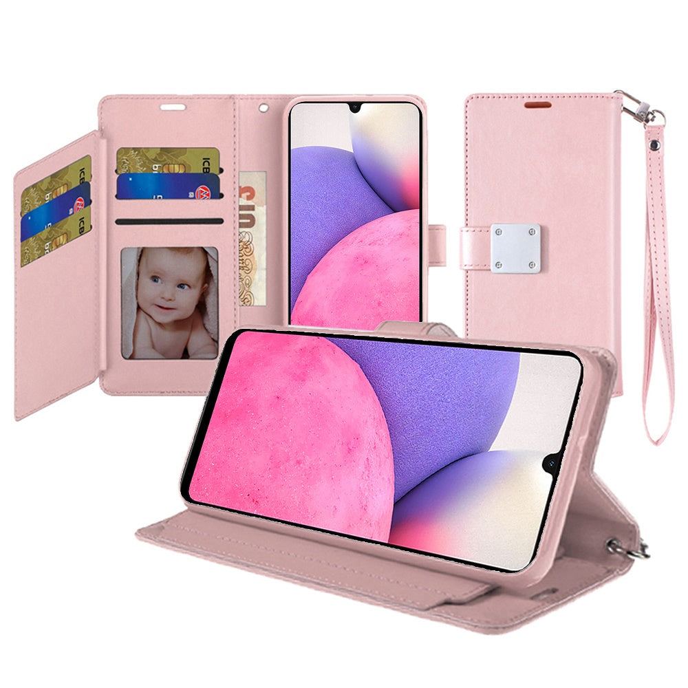 For Google Pixel 10 /Pixel 10 Pro Wallet Case with ID/ Card Holder, Wristlet Strap, Magnetic TPU Protective Shockproof Folio Flip Case Cover Rose Gold