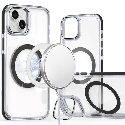 For Apple iPhone 15 Hybrid Clear Back Case with Invisible Camera Bracket Stand, MagSafe Magnetic Circle, Shockproof Color Frame Case Cover