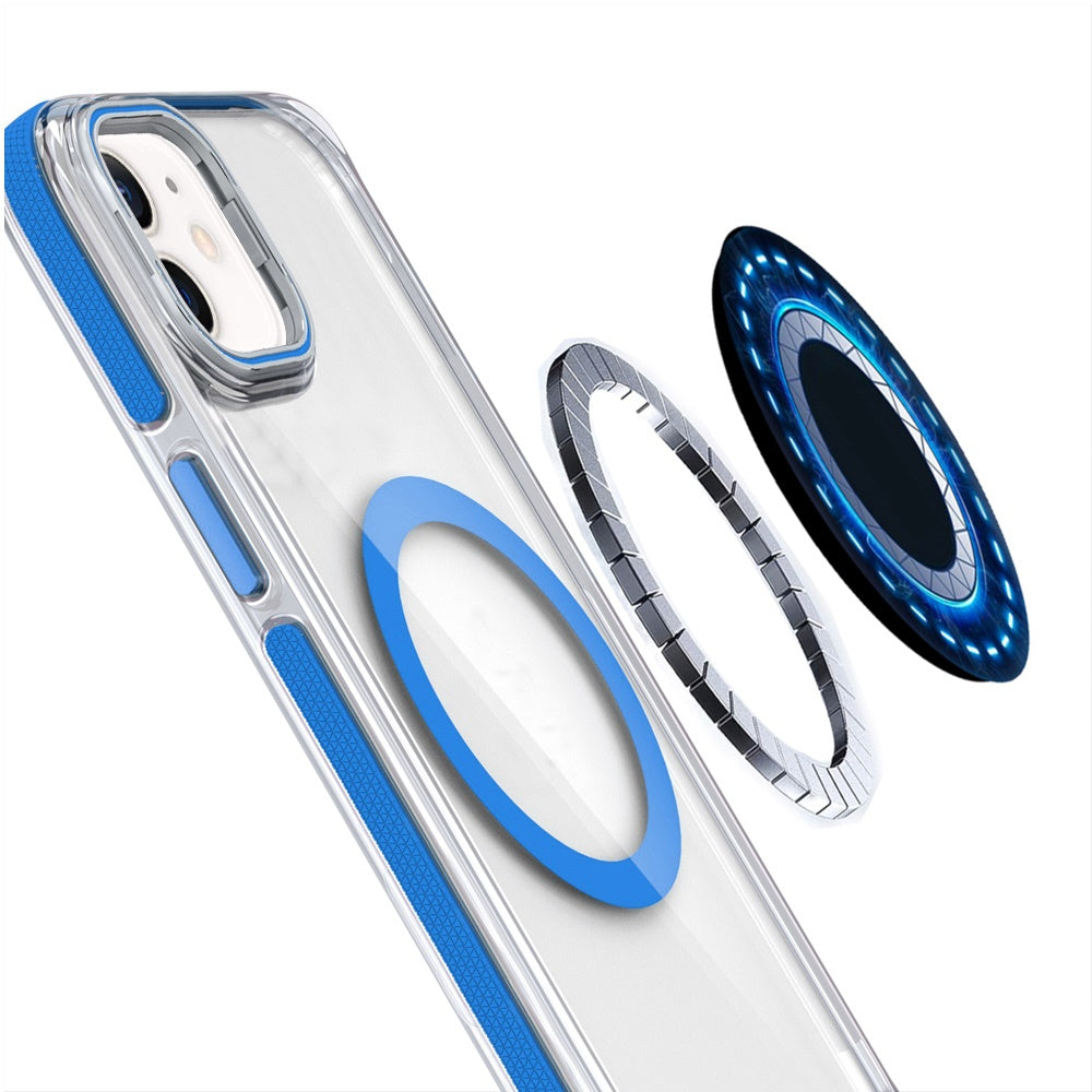 For Samsung Galaxy S22 Hybrid Clear Invisible Camera Bracket Stand [With Magsafe Magnetic Circle] Shockproof Color Frame Case Cover Blue